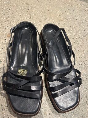 Theory Women’s Strappy Square-Toe Black Sandals